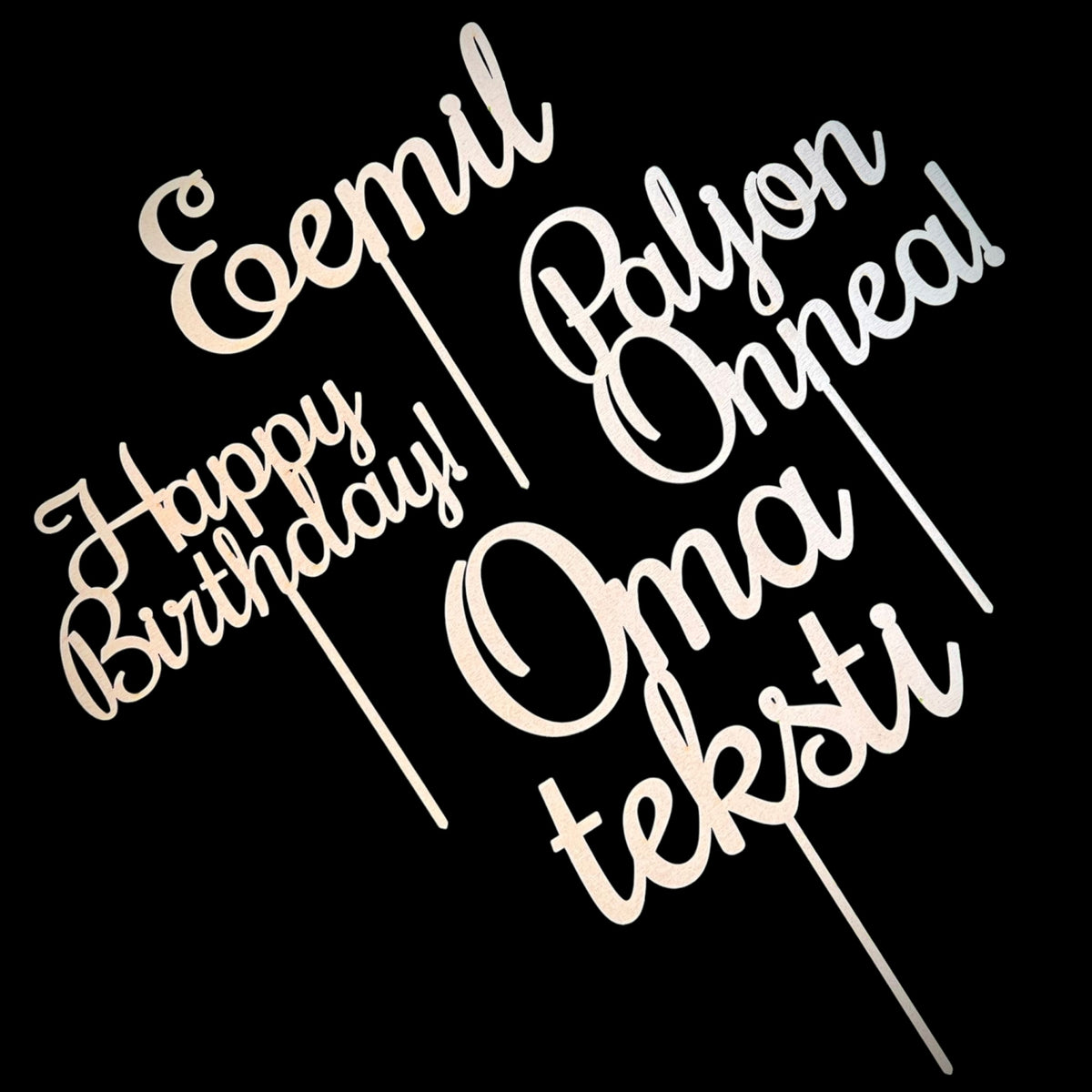 Customized cake sign with your own text, made of Finnish birch