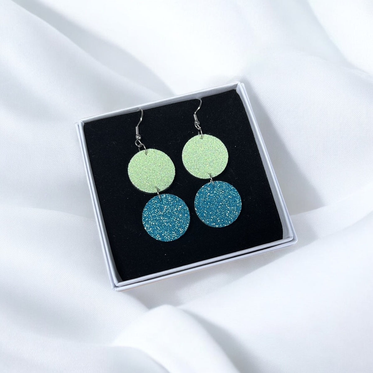 Glitter ball earrings, leather (various colors)