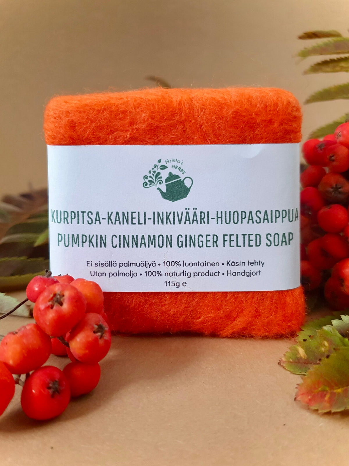Pumpkin-cinnamon-ginger felt soap, 50 g