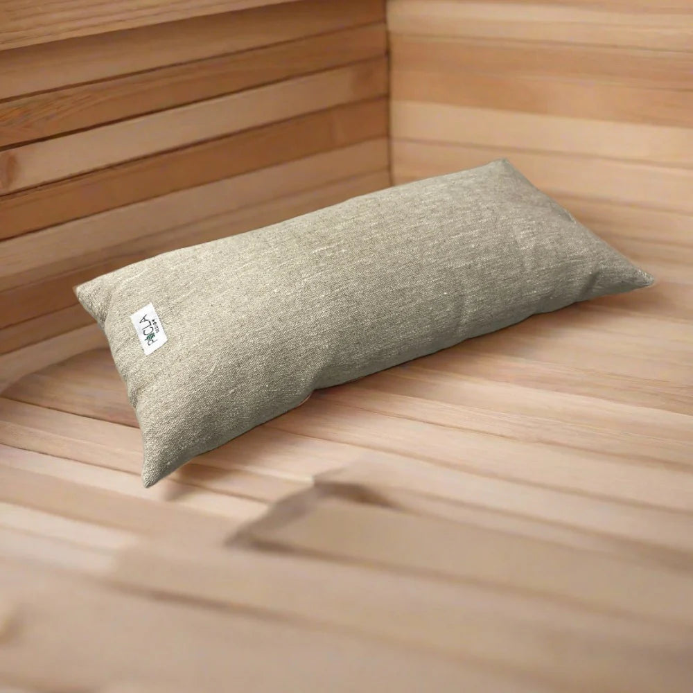 Linen gift package for a sauna user, including a sauna pillow and bench cover