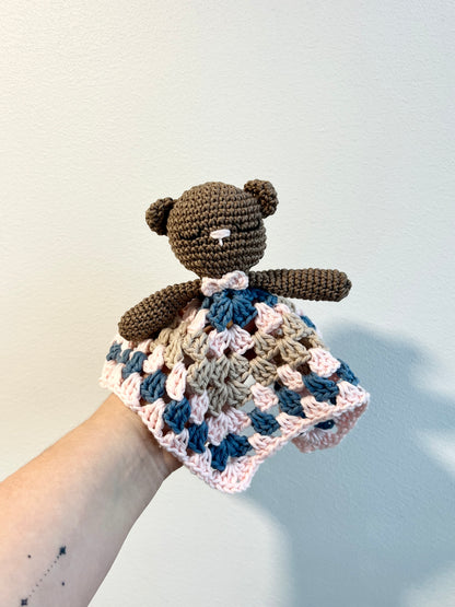 Crocheted soft toy with sleeping cloth (various characters)