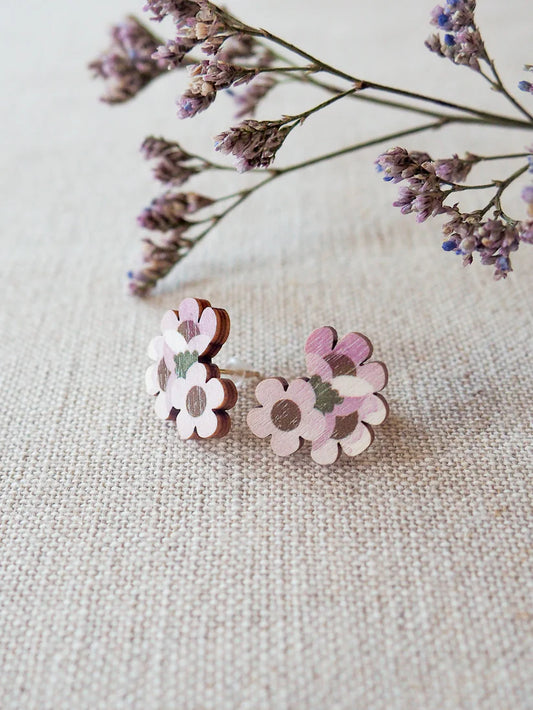 Emilia stud earrings, plywood flower earrings