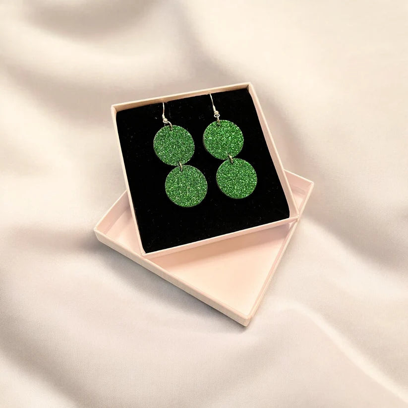Glitter ball earrings, leather (various colors)