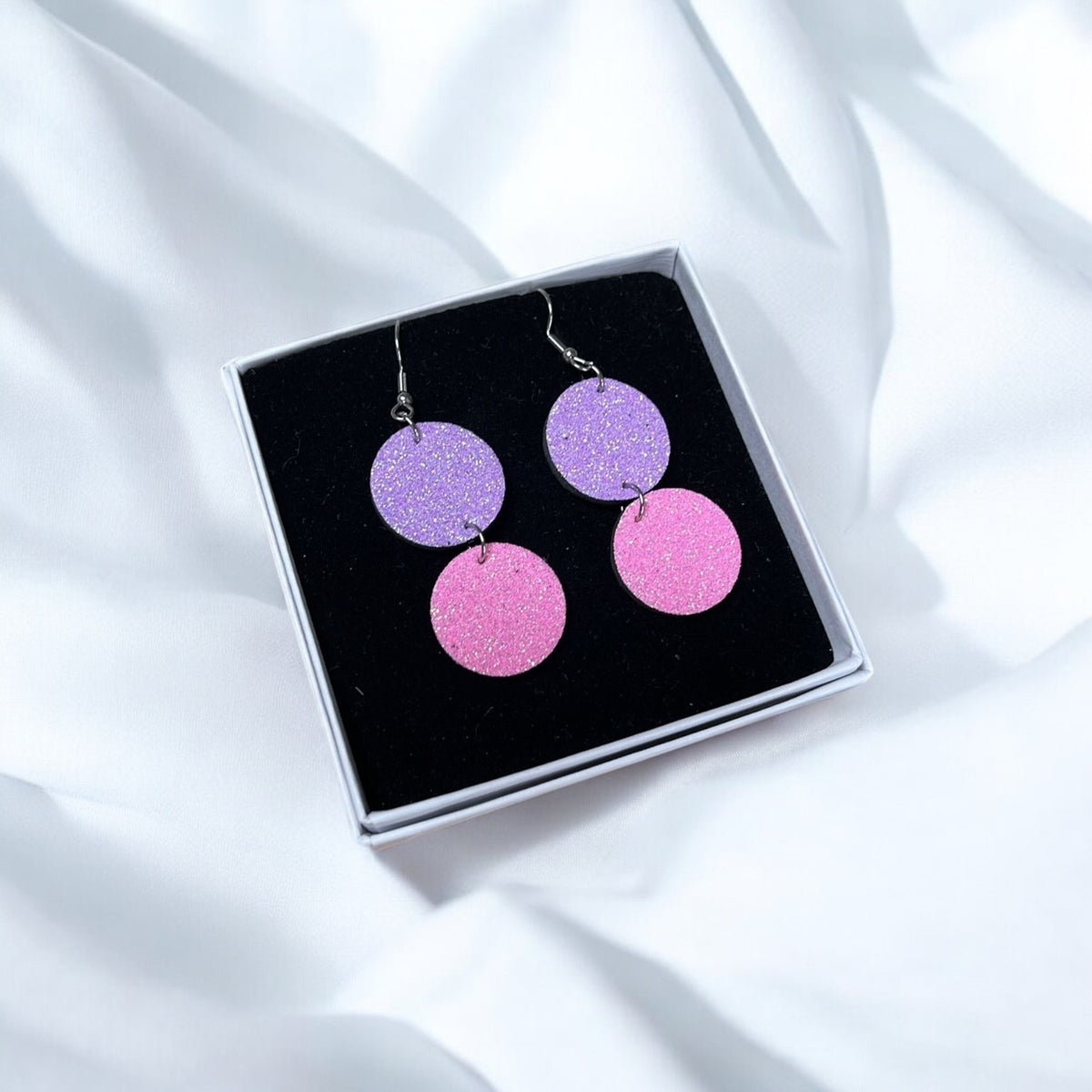 Glitter ball earrings, leather (various colors)