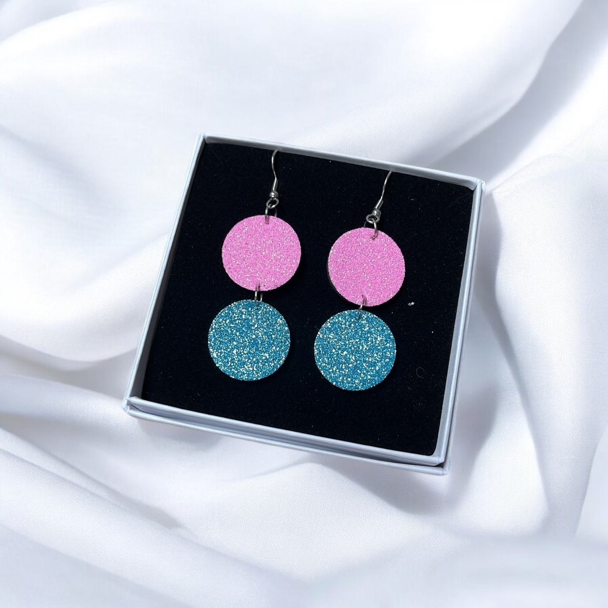 Glitter ball earrings, leather (various colors)