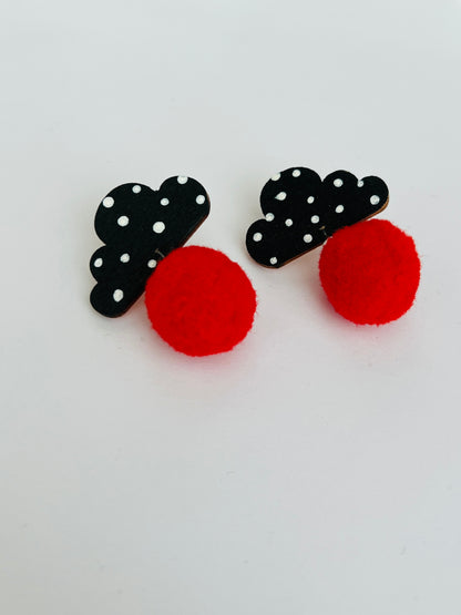 Snow clouds, plywood pompom earrings (various colors)