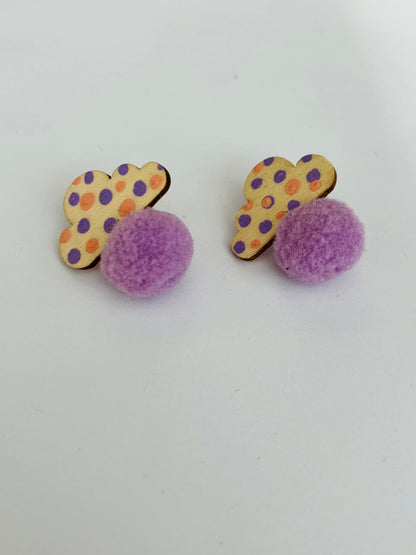 Snow clouds, plywood pompom earrings (various colors)