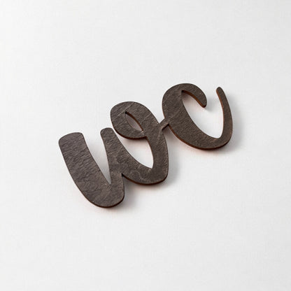 toilet sign, wood-colored