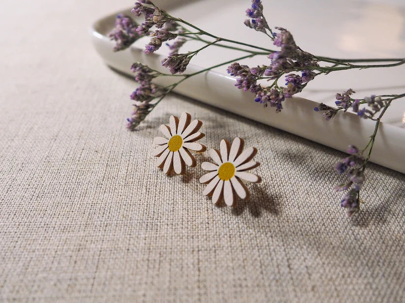 Ilona stud earrings, plywood flower earrings