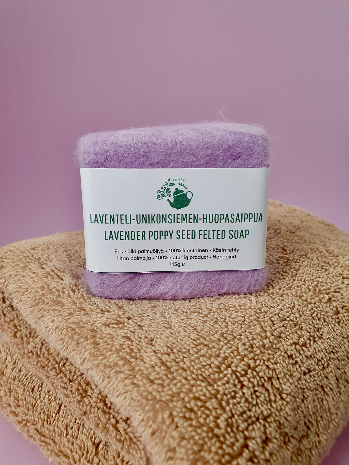 Lavender-poppy seed felt soap, 50 g