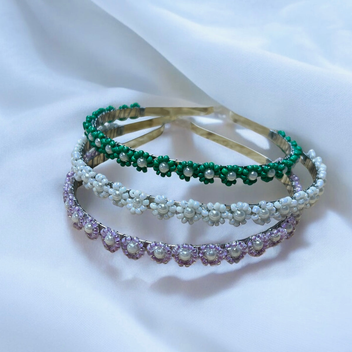 Daisy headband with pearl flower details (various colors)