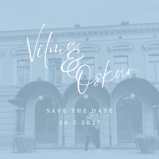 Digitaalinen Save the date, kustomoitu kuva hääpäivästä kertomiseen (erilaisia)